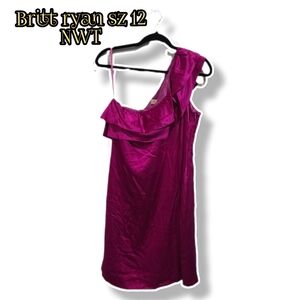 One Shoulder Fuchsia Dress Britt Ryan Sz12 New With Tag Lining 100% Silk